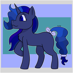 Size: 2100x2100 | Tagged: safe, artist:pillow, oc, oc only, oc:night, pony, unicorn, bow, high res, side view, simple background, solo
