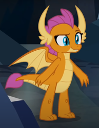Size: 574x742 | Tagged: safe, screencap, smolder, dragon, g4, what lies beneath, cropped, dragoness, female, raised eyebrow, solo, spread wings, wings
