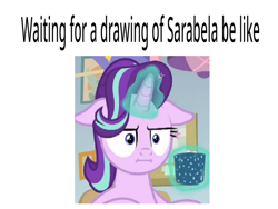 Size: 960x720 | Tagged: safe, edit, edited screencap, editor:wonderwolf51, screencap, starlight glimmer, g4, marks for effort, :i, encanto, floppy ears, i mean i see, meme, simple background, solo, white background, wonderwolf51's request