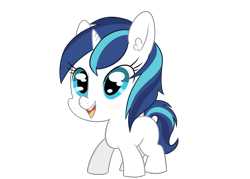 Size: 1511x1080 | Tagged: safe, artist:happy harvey, shining armor, pony, unicorn, g4, blank flank, blushing, cute, ear fluff, female, filly, filly gleaming shield, fixed, foal, gleaming shield, happy, open mouth, open smile, phone drawing, rule 63, simple background, smiling, solo, transparent background, younger