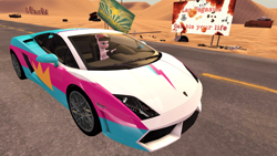 Size: 3840x2160 | Tagged: safe, artist:drixale, zipp storm, pegasus, pony, g5, 3d, desert, driving, female, high res, lamborghini, lamborghini gallardo, mare, road, source filmmaker