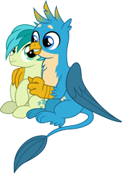 Size: 3000x4271 | Tagged: safe, artist:cloudyglow, gallus, sandbar, griffon, pony, a rockhoof and a hard place, cute, daaaaaaaaaaaw, duo, duo male, gallabetes, male, sandabetes, simple background, teenager, transparent background, vector