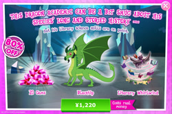 Size: 1964x1298 | Tagged: safe, gameloft, blacktip, dragon, g4, my little pony: magic princess, advertisement, costs real money, english, gem, introduction card, male, numbers, sale, smug, solo, spread wings, text, wings
