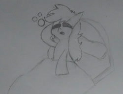 Size: 1021x783 | Tagged: safe, artist:applejacko1112, applejack, earth pony, pony, g4, bed, bed mane, in bed, sleepy, solo, traditional art, waking up