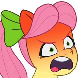 Size: 512x512 | Tagged: safe, edit, edited screencap, screencap, posey bloom, earth pony, pony, g5, my little pony: tell your tale, zipp's yes day, spoiler:g5, spoiler:my little pony: tell your tale, spoiler:tyts01e22, angry, background removed, bow, female, hair bow, mare, open mouth, posey can't catch a break, reaction image, red face, simple background, solo, transparent background