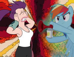 Size: 800x614 | Tagged: safe, artist:pizza split, edit, rainbow dash, human, g4, 1000 hours in gimp, airhorn, futurama, male, the devil's hands are idle playthings, turanga leela