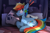 Size: 2510x1645 | Tagged: safe, artist:yakovlev-vad, rainbow dash, soarin', pegasus, pony, g4, bed, bedroom, blushing, body pillow, book, butt, caught, exclamation point, eye clipping through hair, eyebrows, eyebrows visible through hair, female, folded wings, frog (hoof), gritted teeth, high res, implied shipping, implied soarindash, implied straight, indoors, lip bite, male, mare, plot, rainbutt dash, solo, sweat, sweatdrop, teeth, underhoof, wide eyes, wings