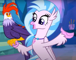 Size: 992x783 | Tagged: safe, screencap, edith, silverstream, classical hippogriff, cockatrice, hippogriff, g4, student counsel, cropped, cute, diastreamies, female, jewelry, necklace, treehouse of harmony