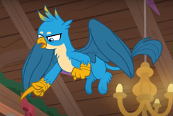 Size: 995x670 | Tagged: safe, screencap, gallus, griffon, g4, the hearth's warming club, angry, cropped, male, pointing, solo