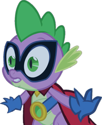 Size: 755x922 | Tagged: safe, artist:pascalmulokozi2, edit, edited screencap, screencap, spike, dragon, g4, power ponies (episode), background removed, cape, clothes, gloves, humdrum costume, male, power ponies, simple background, solo, transparent background