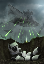 Size: 2300x3338 | Tagged: safe, artist:magfen, oc, oc only, pony, high res, imminent death, sad, solo, spaceship, star destroyer, star wars, stormtrooper