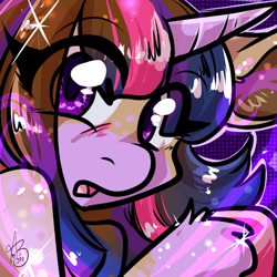 Size: 1280x1280 | Tagged: safe, artist:xizana, twilight sparkle, pony, g4, blushing, bust, eye clipping through hair, furry to pony, open mouth, portrait, solo, transformation, unshorn fetlocks