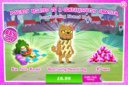 Size: 1961x1301 | Tagged: safe, gameloft, idw, sizzlebelle, diamond dog, g4, my little pony: magic princess, advertisement, apple, bacon, basket, blouse, brown fur, bush, choker, collar, costs real money, dog collar, english, female, female diamond dog, food, gem, idw showified, introduction card, jar, meat, numbers, pattern, picnic, picnic basket, picnic blanket, sale, sandwich, solo, text, yellow eyes