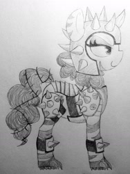 Size: 1518x2020 | Tagged: safe, artist:anonymous, oc, oc only, oc:rampage, earth pony, pony, fallout equestria, fallout equestria: project horizons, barbed wire, fanfic art, lidded eyes, smiling, smirk, solo, spiked armor, traditional art