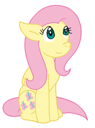 Size: 656x882 | Tagged: safe, artist:cmara, fluttershy, pegasus, pony, g4, female, folded wings, looking up, mare, simple background, sitting, smiling, solo, three quarter view, white background, wings