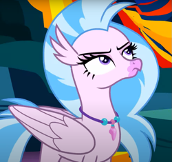 Size: 819x771 | Tagged: safe, screencap, silverstream, classical hippogriff, hippogriff, g4, uprooted, cropped, female, jewelry, looking up, necklace, silverstream is not amused, solo, unamused