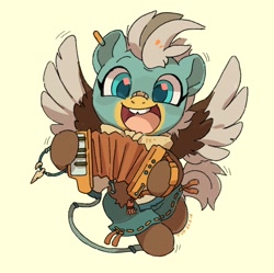 Size: 680x676 | Tagged: safe, artist:drtuo4, oc, oc only, oc:duk, pegasus, pony, accordion, cute, female, mare, musical instrument, ocbetes, open mouth, open smile, smiling, solo