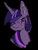 Size: 813x1069 | Tagged: safe, artist:sickbelle, twilight sparkle, pony, unicorn, g4, black background, bust, ear fluff, female, looking at you, mare, sharp teeth, simple background, sinister smile, solo, teeth