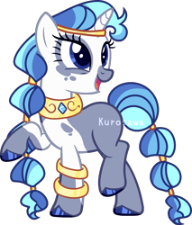 Size: 1312x1542 | Tagged: safe, artist:kurosawakuro, oc, oc only, unnamed oc, pony, unicorn, base used, blue eyes, bracelet, colored hooves, female, hoof polish, horn, jewelry, looking back, mare, necklace, offspring, open mouth, open smile, parent:rarity, parent:shining armor, parents:rariarmor, raised hoof, simple background, smiling, solo, transparent background, unicorn oc, watermark
