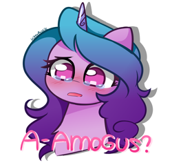 Size: 4300x4054 | Tagged: safe, artist:kittyrosie, izzy moonbow, pony, unicorn, g5, amogus, amogus eyes, among us, cannot unsee, crying, hilarious in hindsight, meme, open mouth, simple background, solo, white background