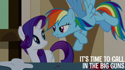 Size: 1920x1080 | Tagged: safe, edit, edited screencap, editor:quoterific, screencap, rainbow dash, rarity, pegasus, pony, unicorn, g4, my little pony: friendship is magic, the last roundup, duo, duo female, female, frown, grin, looking at each other, looking at someone, mare, smiling