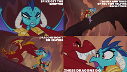 Size: 4400x2475 | Tagged: safe, edit, edited screencap, editor:quoterific, screencap, garble, princess ember, spike, dragon, g4, gauntlet of fire, angry, argument, armor, dragoness, female, gritted teeth, male, open mouth, teeth