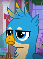 Size: 565x776 | Tagged: safe, screencap, gallus, griffon, g4, the hearth's warming club, cropped, gallus is not amused, male, solo, unamused