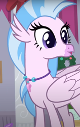 Size: 494x783 | Tagged: safe, screencap, silverstream, classical hippogriff, hippogriff, g4, my little pony: friendship is magic, the hearth's warming club, cropped, cute, diastreamies, female, jewelry, necklace, solo