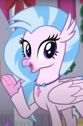 Size: 512x778 | Tagged: safe, screencap, silverstream, classical hippogriff, hippogriff, g4, my little pony: friendship is magic, the hearth's warming club, cropped, cute, diastreamies, female, jewelry, necklace, solo