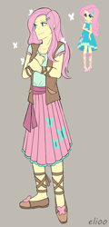 Size: 721x1498 | Tagged: safe, artist:elioo, fluttershy, human, equestria girls, g4, 60s, clothes, clothing redesign, female, gray background, redesign, simple background, solo