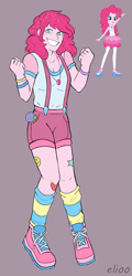 Size: 721x1498 | Tagged: safe, artist:elioo, pinkie pie, human, equestria girls, g4, clothes, clothing redesign, female, gray background, redesign, simple background, solo