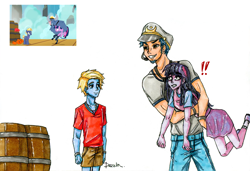 Size: 6889x4718 | Tagged: safe, artist:daazzlin, iron will, star tracker, twilight sparkle, human, minotaur, pony, g4, once upon a zeppelin, female, humanized, scene interpretation, trio