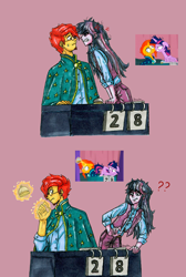 Size: 5217x7758 | Tagged: safe, artist:daazzlin, screencap, sunburst, twilight sparkle, alicorn, human, pony, unicorn, a trivial pursuit, equestria girls, g4, equestria girls interpretation, equestria girls-ified, female, magic, male, scene interpretation, screencap reference, telekinesis, twilight snapple, twilight sparkle (alicorn)