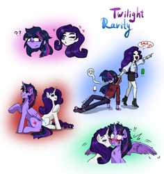 Size: 2576x2732 | Tagged: safe, artist:daazzlin, rarity, twilight sparkle, alicorn, human, pony, unicorn, equestria girls, g4, blushing, duo, female, high res, kissing, lesbian, ship:rarilight, shipping, simple background, twilight sparkle (alicorn), white background