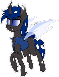 Size: 1373x1790 | Tagged: safe, artist:seafooddinner, oc, oc only, oc:bluey, changeling, blue changeling, changeling oc, simple background, solo, transparent background