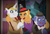 Size: 3766x2578 | Tagged: safe, artist:liv-and-b-merry, applejack, gladmane, prince blueblood, earth pony, pony, unicorn, g4, crossover, disney, doctor facilier, female, hat, high res, male, mare, open mouth, stallion, the princess and the frog, top hat