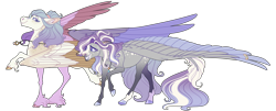 Size: 3700x1500 | Tagged: safe, artist:uunicornicc, oc, oc only, pegasus, pony, cloven hooves, colored wings, duo, female, jewelry, large wings, mare, necklace, simple background, transparent background, unshorn fetlocks, wings