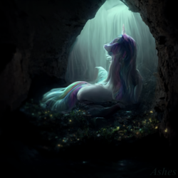 Size: 1024x1024 | Tagged: safe, artist:my-little-pop-artist, princess celestia, alicorn, pony, g4, cave, female, solo