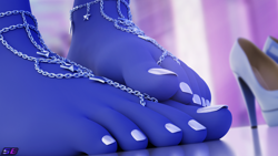 Size: 3840x2160 | Tagged: safe, artist:shadowboltsfm, princess luna, anthro, plantigrade anthro, g4, 3d, 4k, barefoot, barefoot sandals, blender, feet, fetish, foot fetish, foot focus, high heels, high res, legs, low angle, not sfm, pictures of legs, shoes, toes