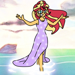Size: 1000x1000 | Tagged: safe, artist:jadeharmony, sunset shimmer, human, equestria girls, g4, female, ocean, solo, water
