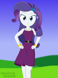 Size: 1500x2000 | Tagged: safe, artist:phantomshadow051, rarity, equestria girls, clothes, dress, female, jewelry, looking at you, necklace, solo, stupid sexy rarity