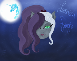 Size: 5000x4000 | Tagged: safe, alternate version, artist:loopina, oc, oc only, oc:lunaera fangs, bat pony, female, lipstick, mare in the moon, moon, solo