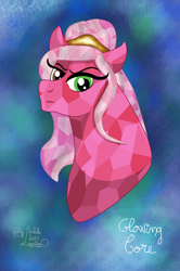 Size: 2510x3781 | Tagged: safe, artist:loopina, oc, oc:glowing core, crystal pony, bust, female, gift art, heterochromia, high res