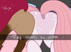 Size: 3129x2301 | Tagged: safe, artist:loopina, oc, oc:crystal rose, oc:heart struck, oc:strawberry sand, earth pony, pegasus, pony, saddle arabian, big plot, butt, car interior, couple, duo, featureless crotch, female, he wants to order, high res, humor, male, meme, plot, selfie