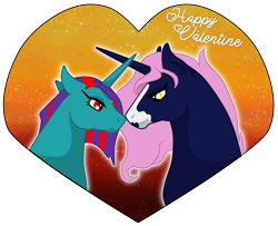 Size: 2169x1763 | Tagged: safe, oc, oc only, oc:hisark kirff, oc:tropical desert, pony, unicorn, couple, cute, female, gift art, holiday, love, male, romance, romantic, simple background, transparent background, valentine's day