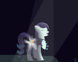 Size: 2500x2000 | Tagged: safe, artist:reinbou, coloratura, earth pony, pony, g4, the mane attraction, clothes, cutie mark, female, glowing cutie mark, high res, light, mare, open mouth, rara, simple background, singing, smiling, solo