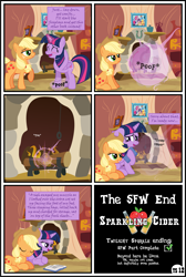 Size: 3255x4838 | Tagged: safe, artist:gutovi, applejack, twilight sparkle, alicorn, earth pony, pony, comic:why me!?, g4, alternate ending, awkward smile, book, comic, female, fireplace, golden oaks library, hat, high res, lesbian, mare, reading, ship:twijack, shipping, show accurate, smiling, twilight sparkle (alicorn)