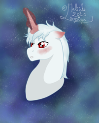 Size: 2618x3251 | Tagged: safe, artist:loopina, oc, oc:winter ruby, pony, unicorn, blushing, commission, high res, magic, magic aura, male