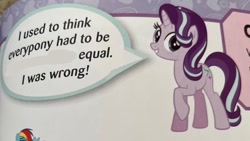 Size: 1024x576 | Tagged: safe, artist:twiiisparkle, edit, rainbow dash, starlight glimmer, pegasus, pony, unicorn, g4, female, irl, mare, offscreen character, photo, raised hoof, speech bubble, text