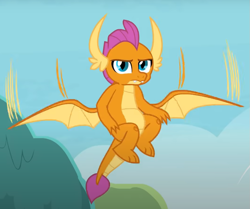 Size: 881x736 | Tagged: safe, screencap, smolder, dragon, g4, non-compete clause, cropped, dragoness, female, flying, looking at you, smolder is not amused, solo, spread wings, unamused, wings